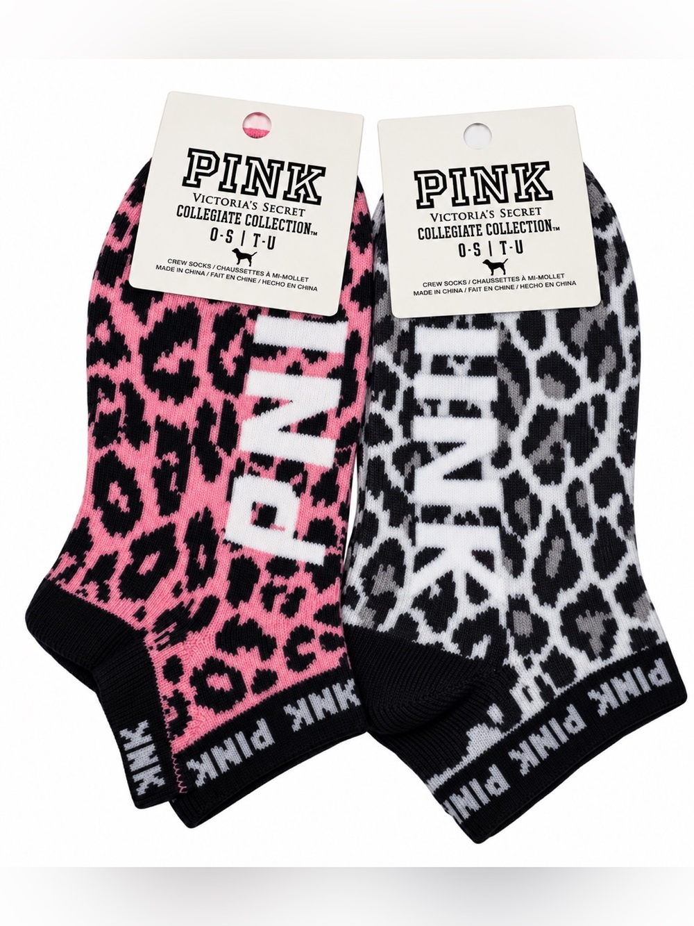 Victoria’s Secret PINK Leopard Print Crew Socks 2 Pair NWT